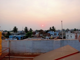 Sunset view over a Chandler neighborhood with palm trees.