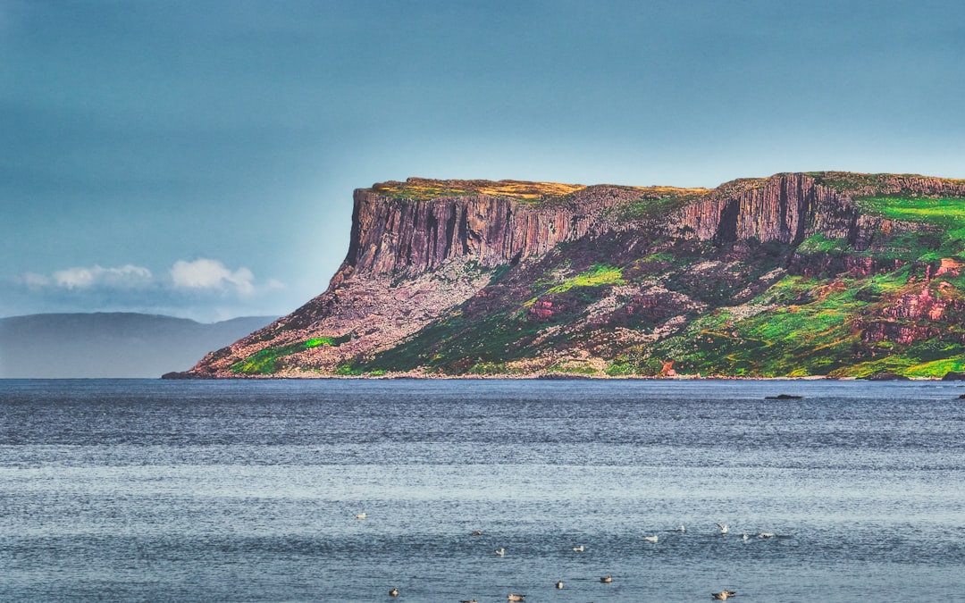 brown and green mountain beside body of water during daytime