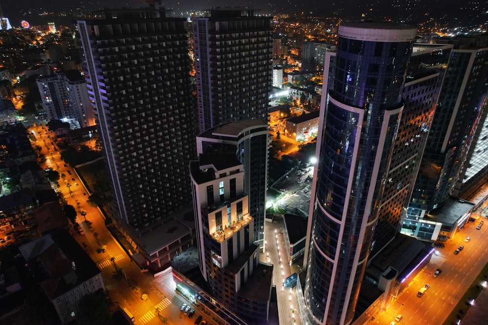 high rise buildings during night time