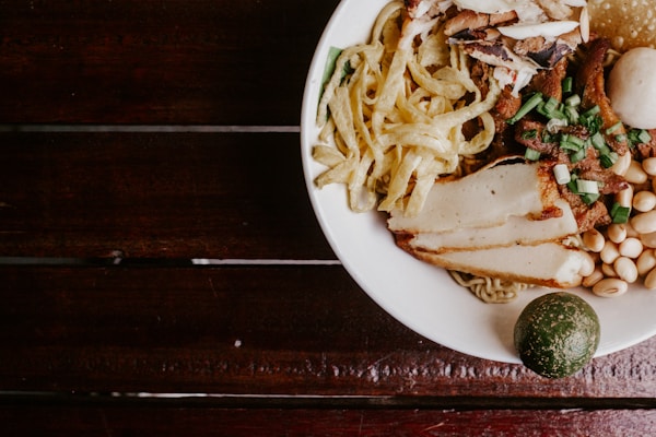 Pasta dish on white ceramic plate