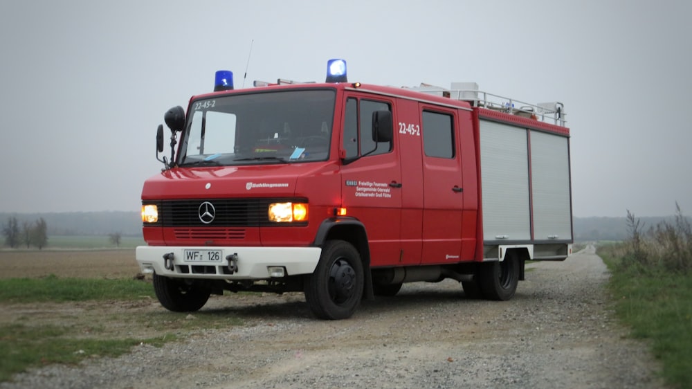 red and white fire truck