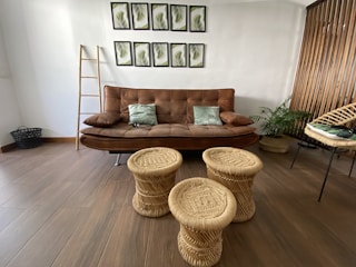 brown wicker round basket on brown wooden table