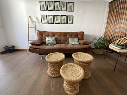 brown wicker round basket on brown wooden table