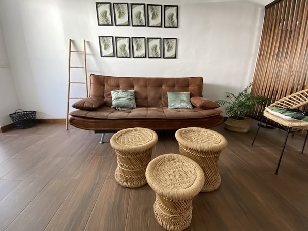brown wicker round basket on brown wooden table