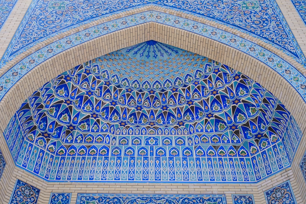 blue and gold floral ceiling