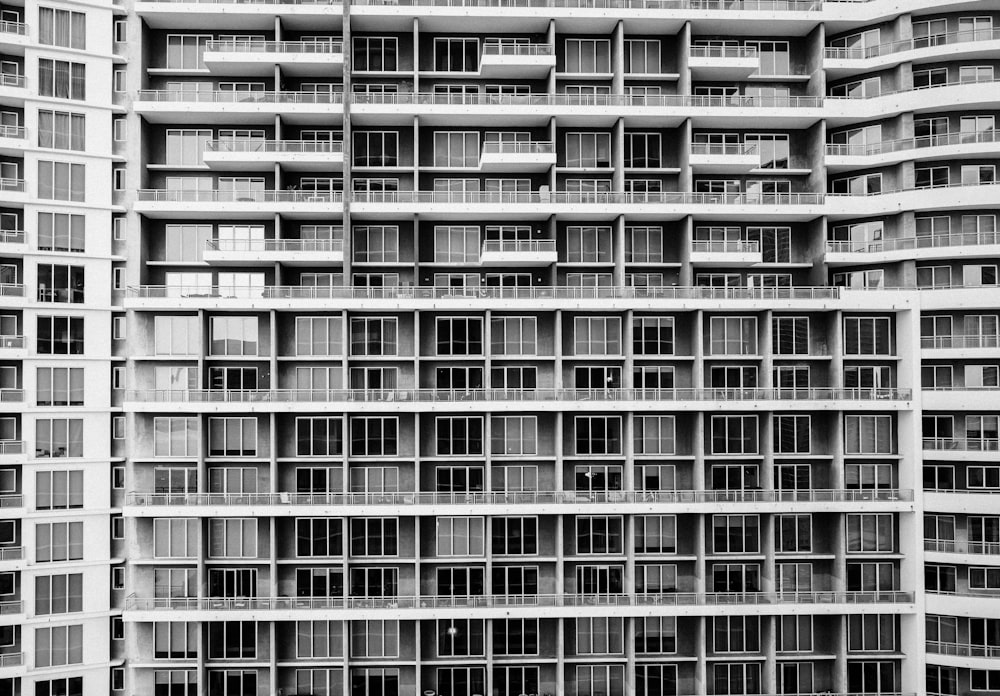 grey scale photo of a building