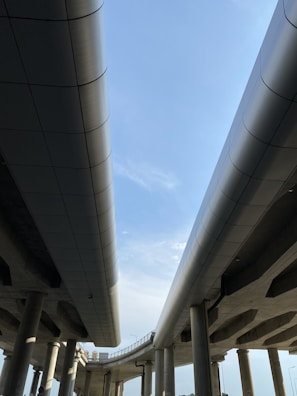 Aerial view of a highway supported by sleek FRP structural components.