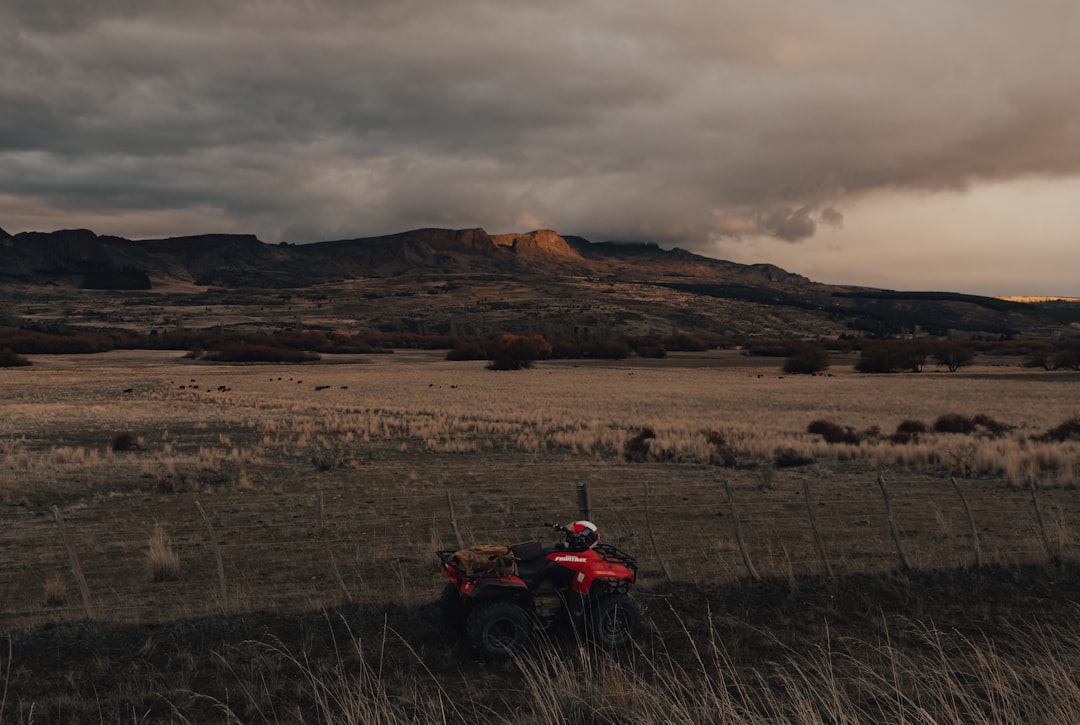 red and black atv on brown grass field during daytime