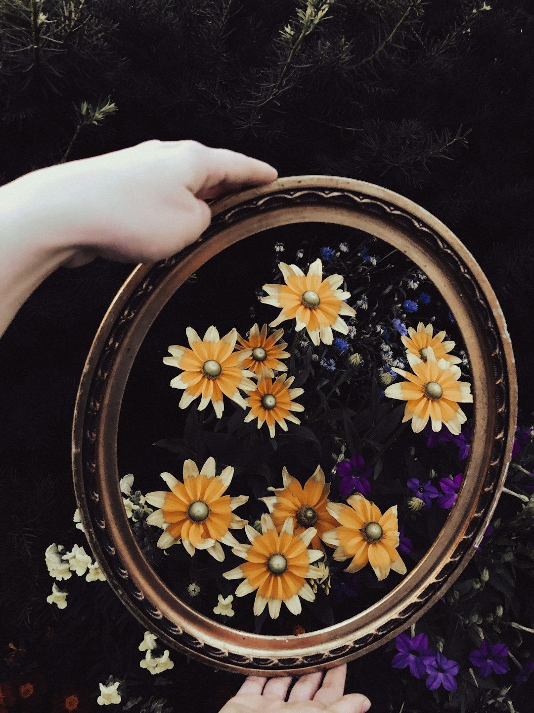 person holding brown round plate