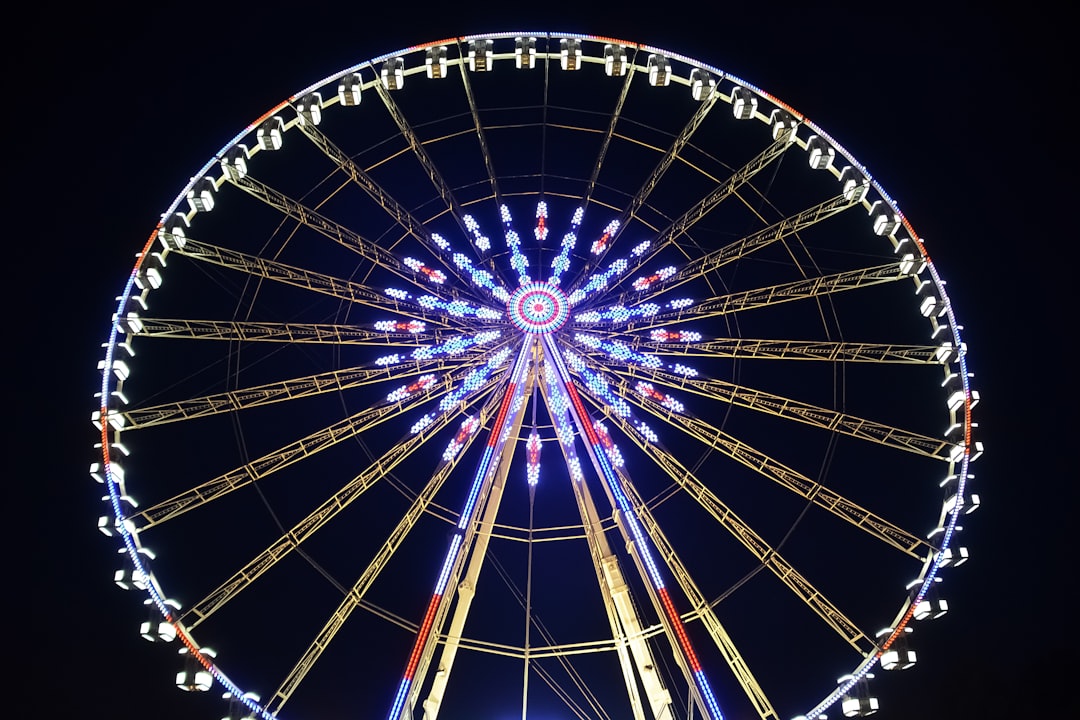 white and blue ferris wheel