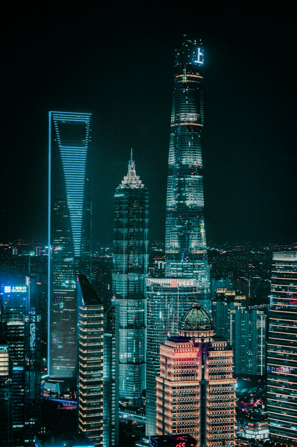 city skyline during night time