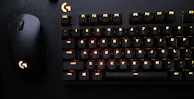 Gaming peripherals including a mechanical keyboard and a high-precision mouse.