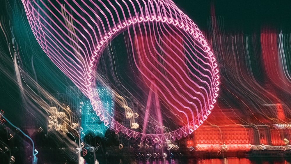 red and blue light on a city