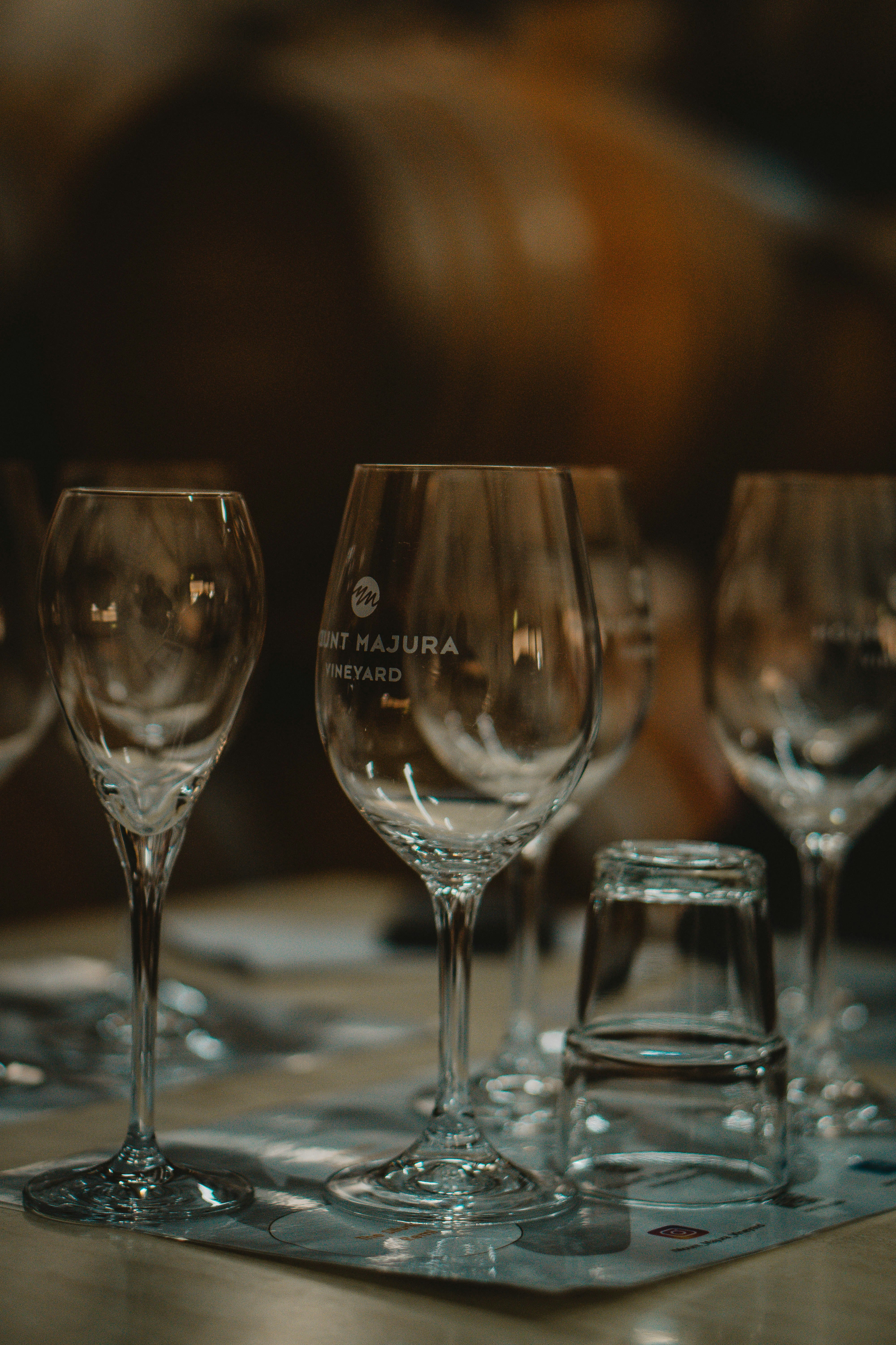 clear wine glass on table