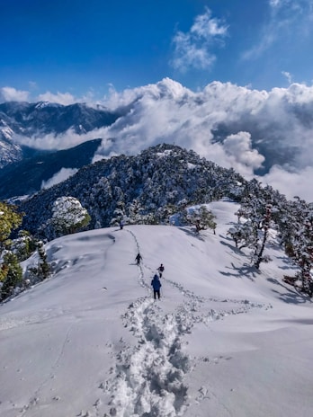 person in black jacket and black pants standing on snow covered mountain during daytime