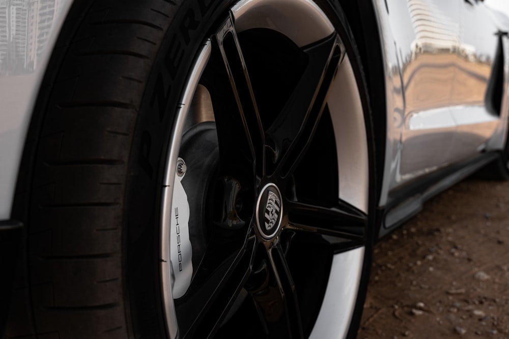 black and silver car wheel