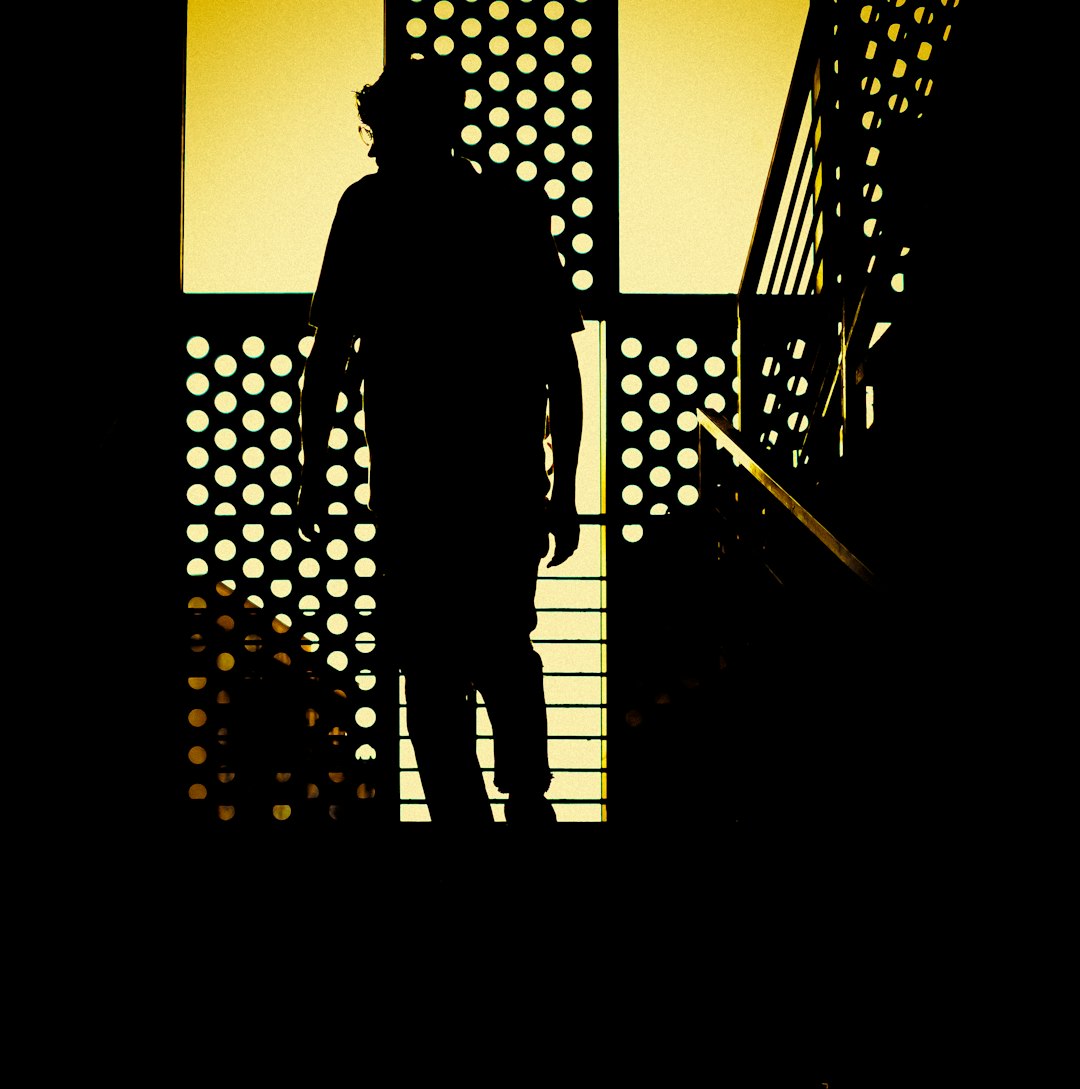 silhouette of man standing on staircase