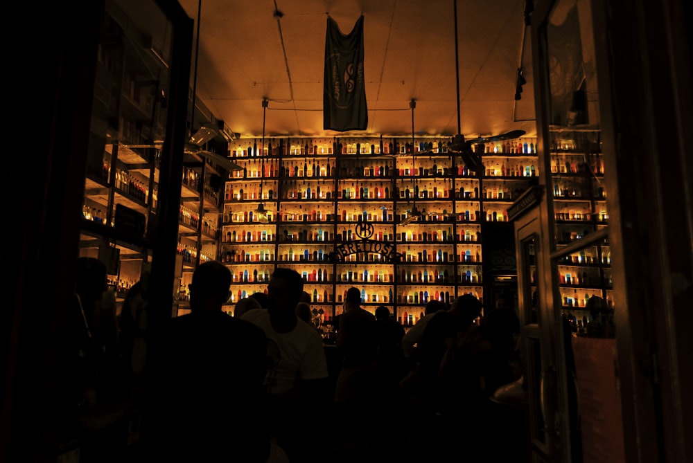 silhouette of people in library