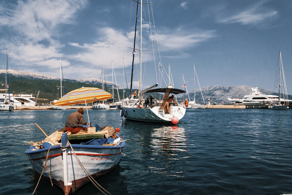 white and blue boat on sea under blue sky during daytime