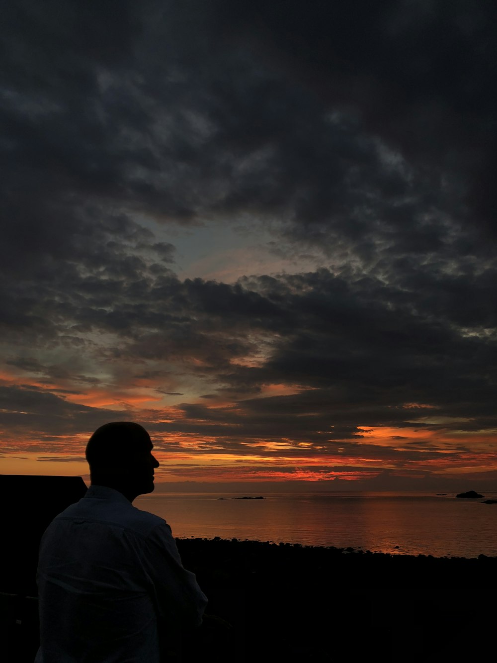 man in white shirt standing near body of water during sunset