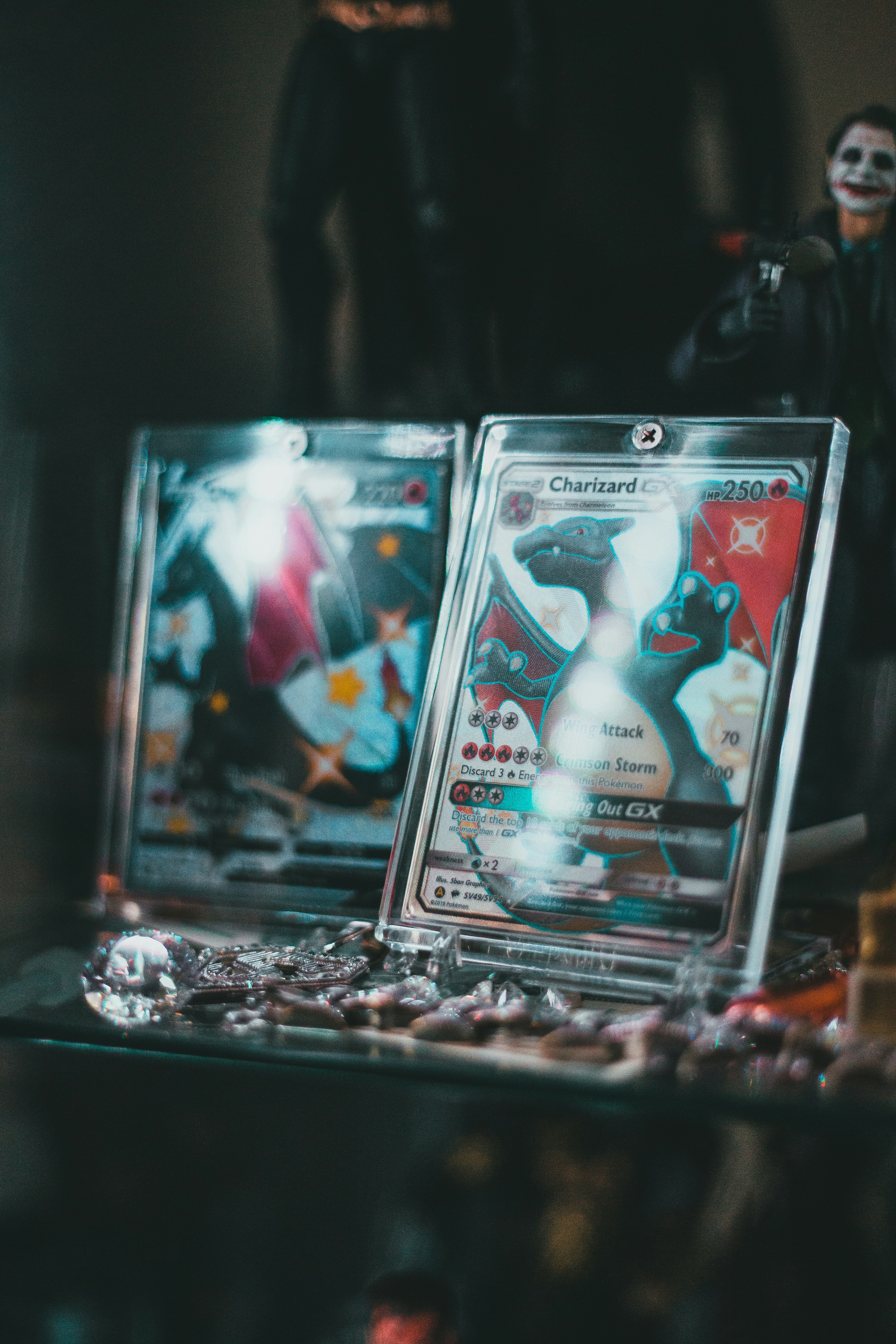 pokemon trading card on black table
