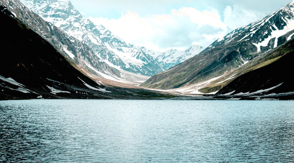 a large body of water surrounded by mountains