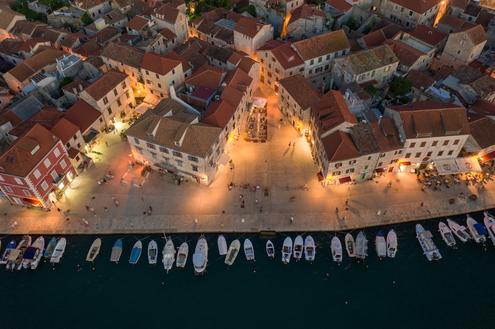 aerial view of city during night time