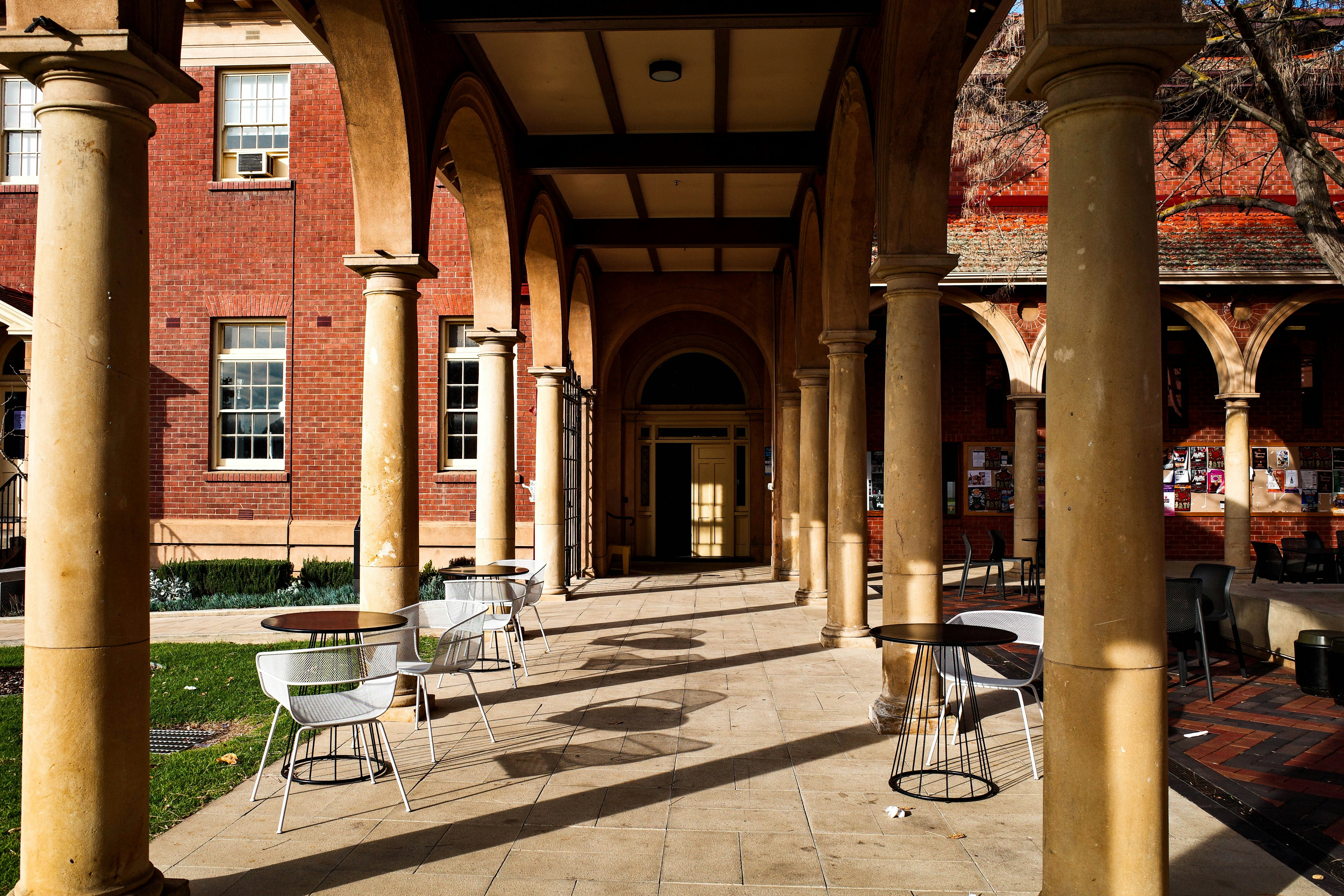 Campus courtyard seating area