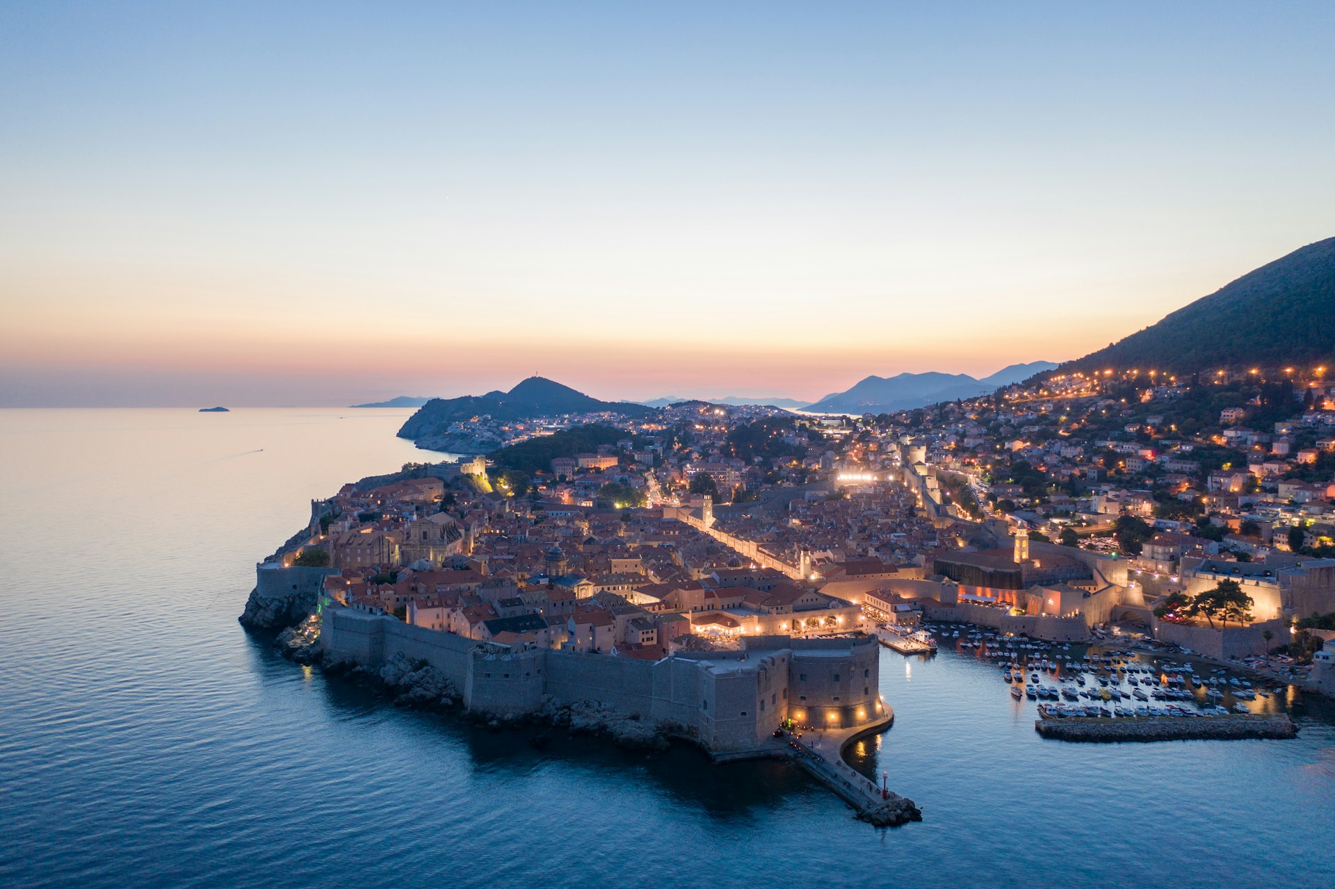 Dubrovnik Old Town - Aerial view of historic old town and Adriatic Sea