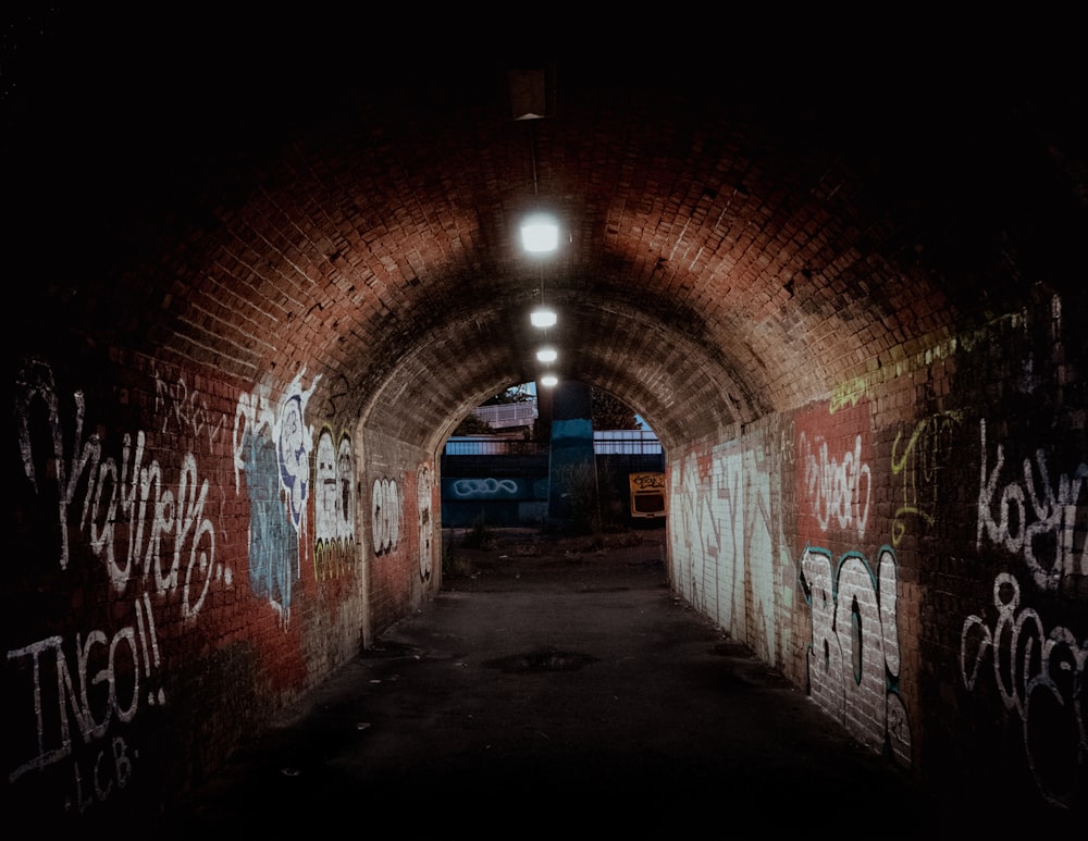 tunnel with light turned on during night time