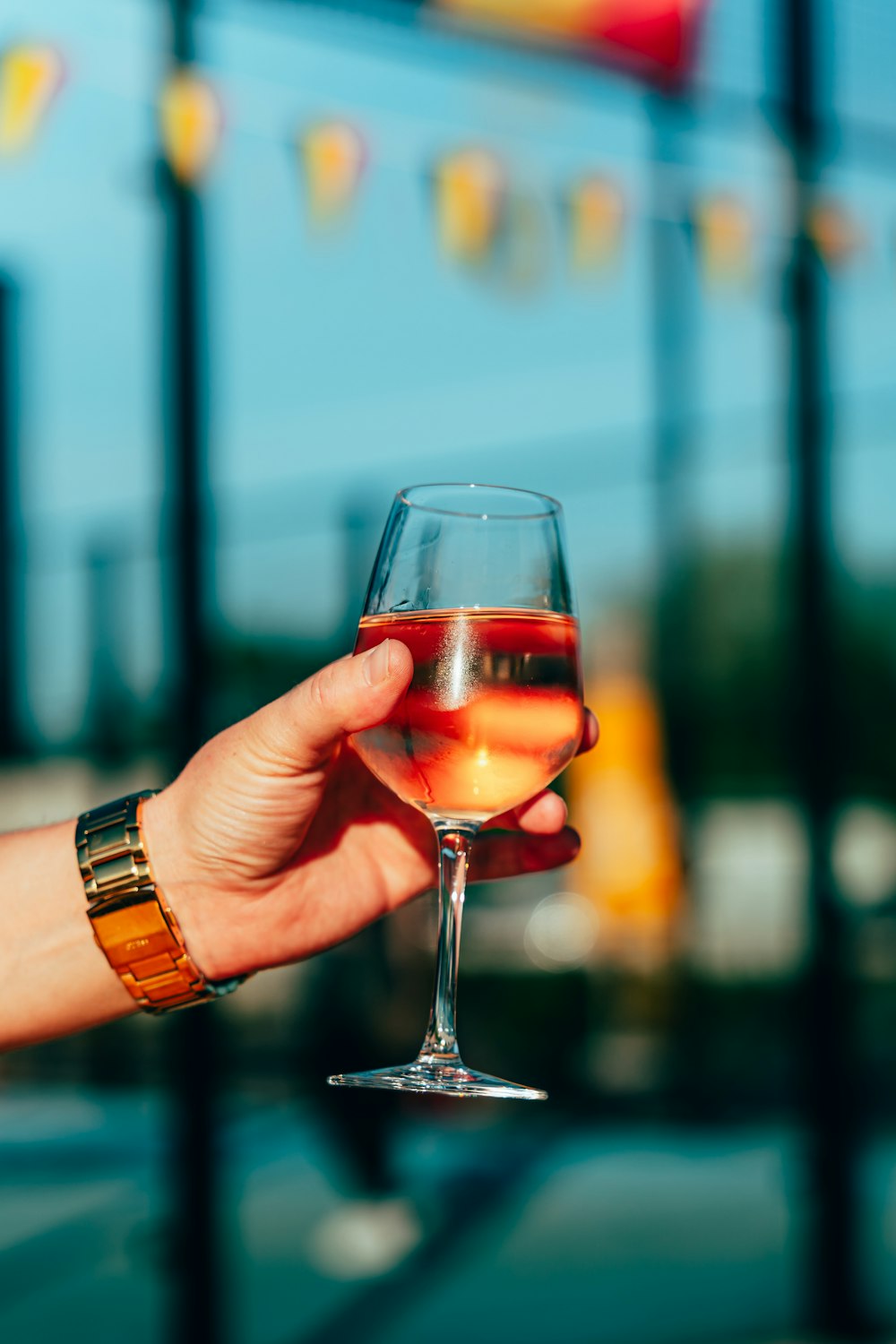 person holding clear wine glass with red wine