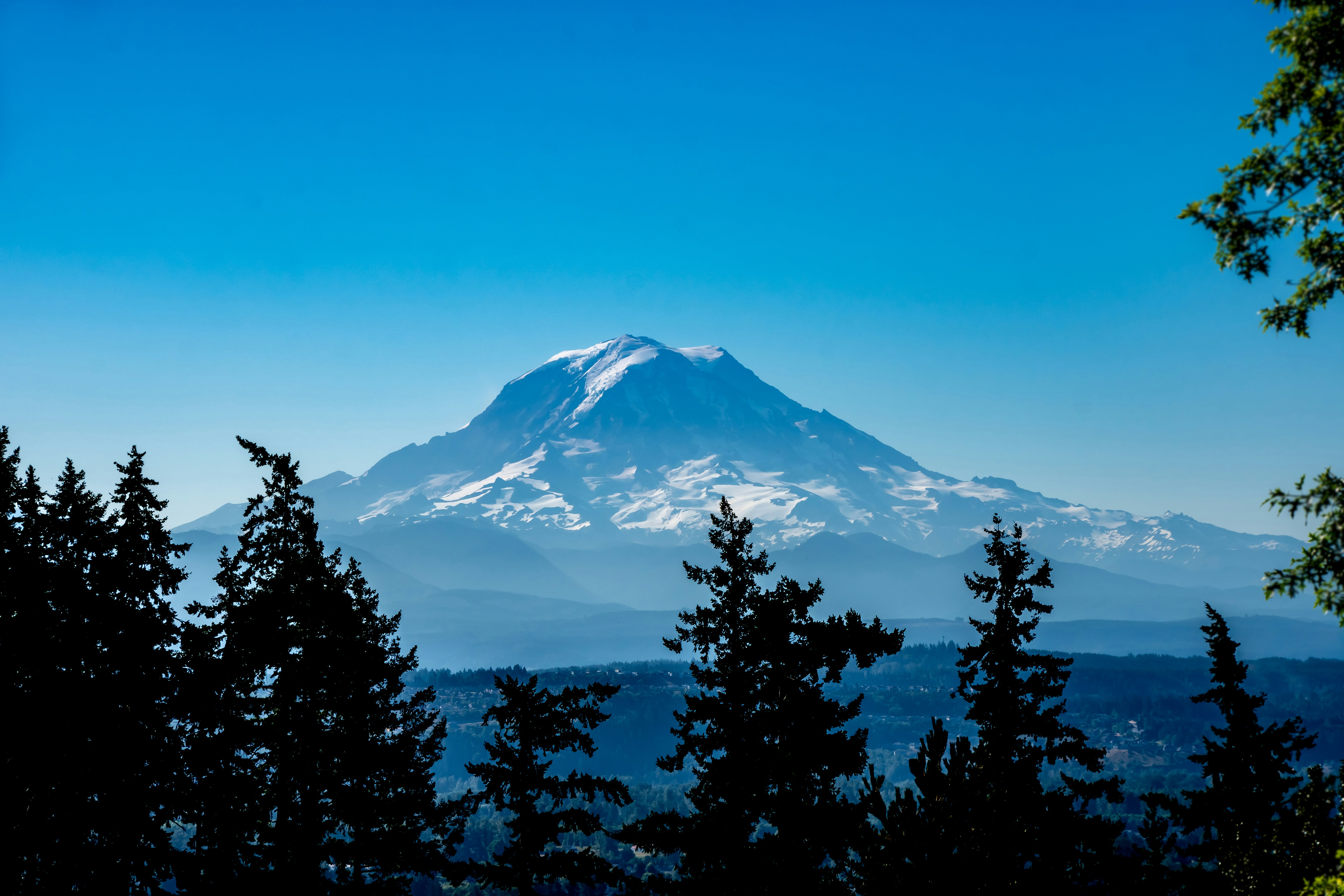Mt. Rainier on 7-19-21.  The snow pack is well below normal following the abnormally high heat experienced in June, 2021.