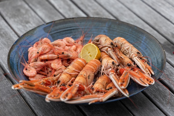 Shrimp on stainless steel bowl