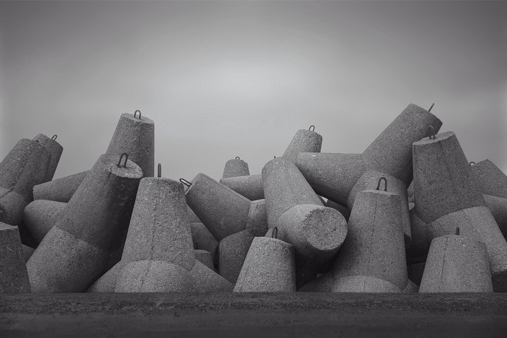 gray concrete blocks under gray sky