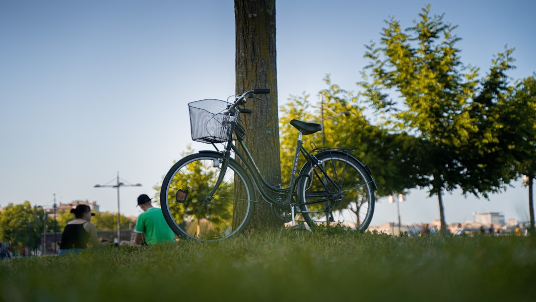 black bicycle leaning on brown wooden post during daytime