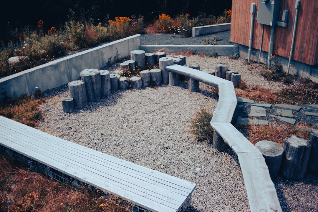 gray wooden bench on gray and brown soil