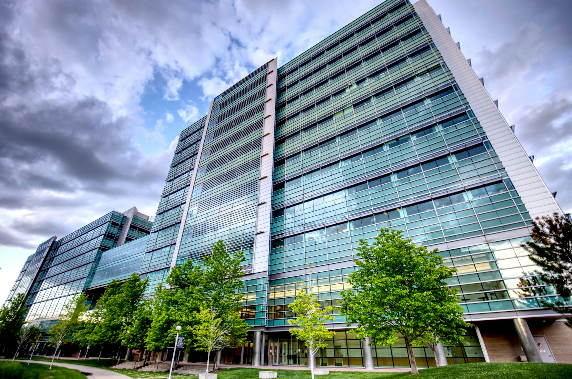green trees near white and blue building during daytime