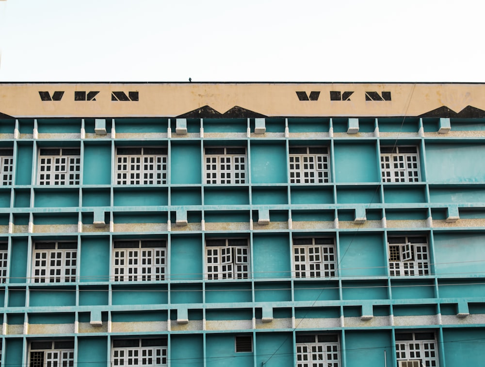 blue and white concrete building