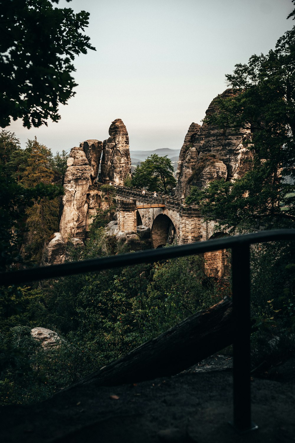 brown rock formation near green trees during daytime