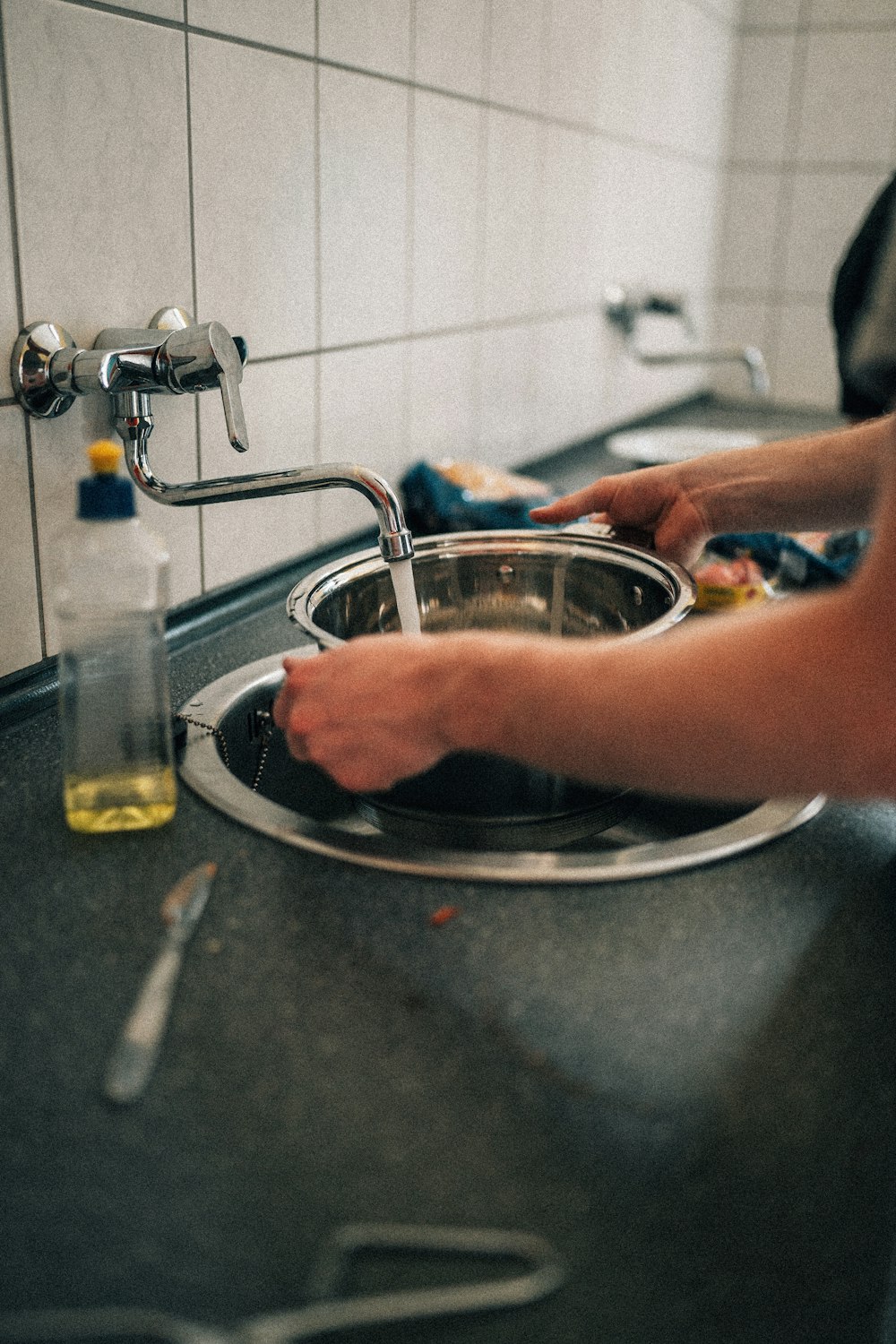 stainless steel sink with faucet