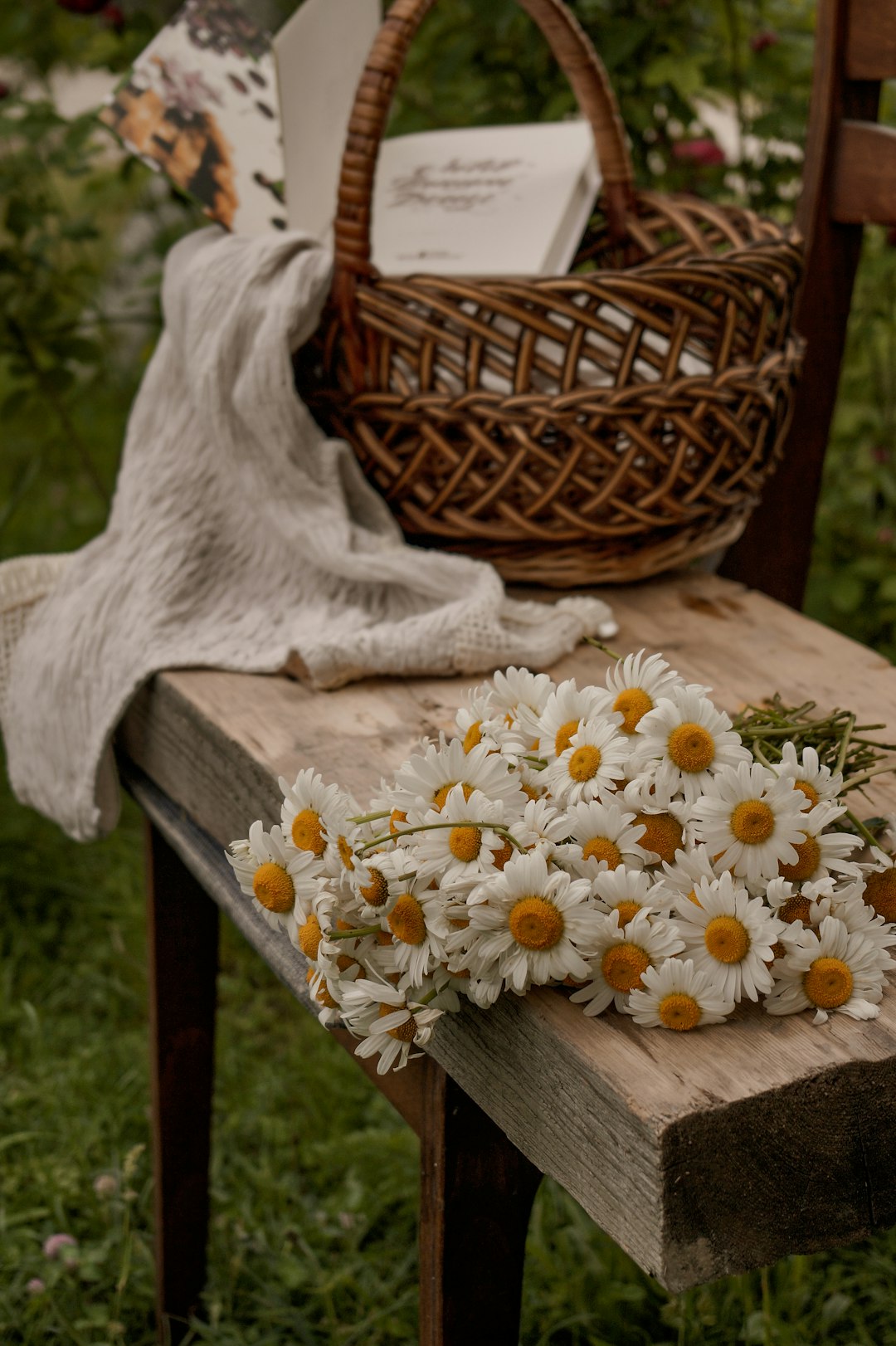 white and yellow flowers on brown wooden table