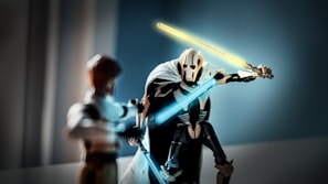 An epic duel between two powerful characters in a mystical arena.