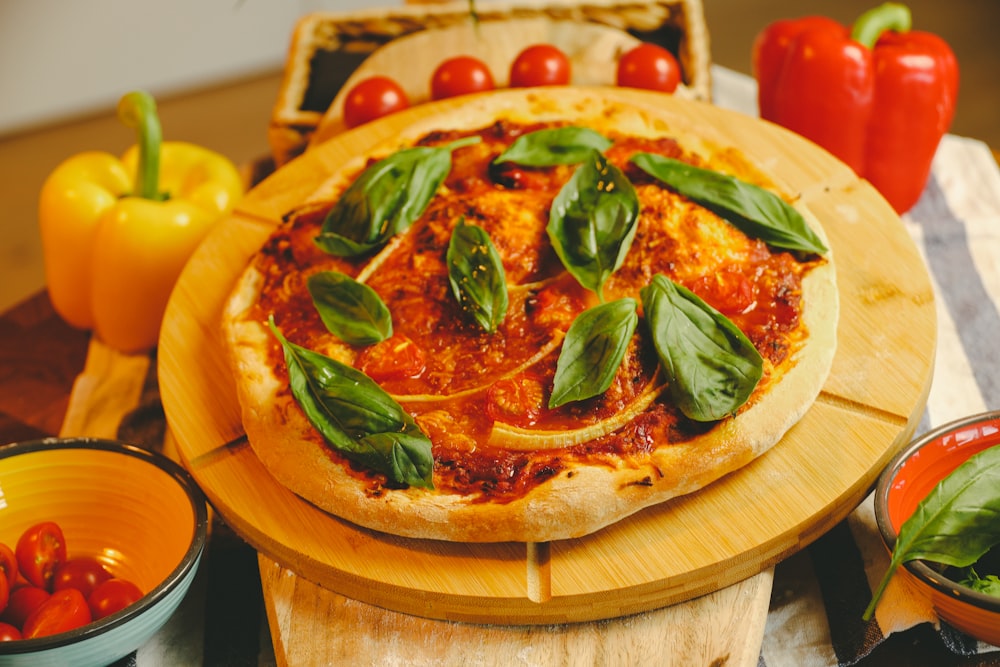 pizza on brown wooden table