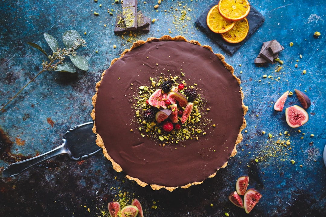 chocolate cake with sliced lemon on top, Chocolate Ganache Tart