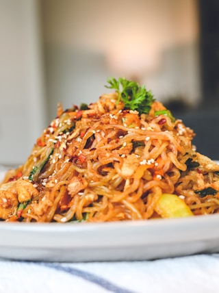 pasta dish on white ceramic plate