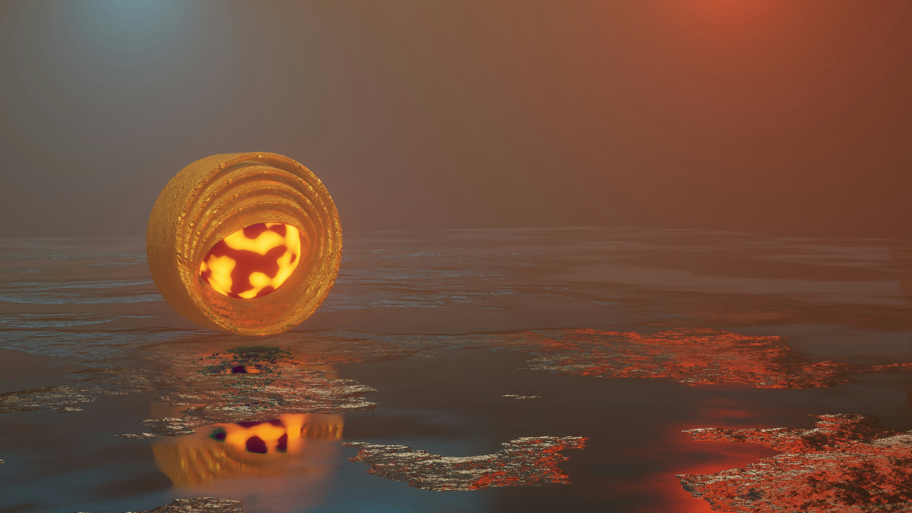 sun light in the middle of body of water