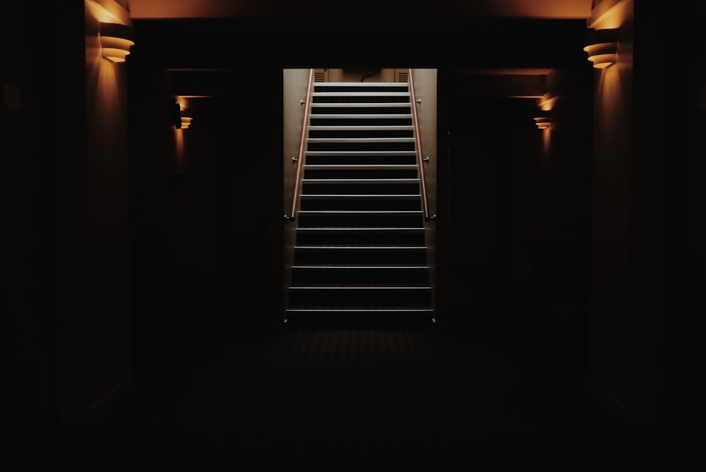 black staircase in dark room