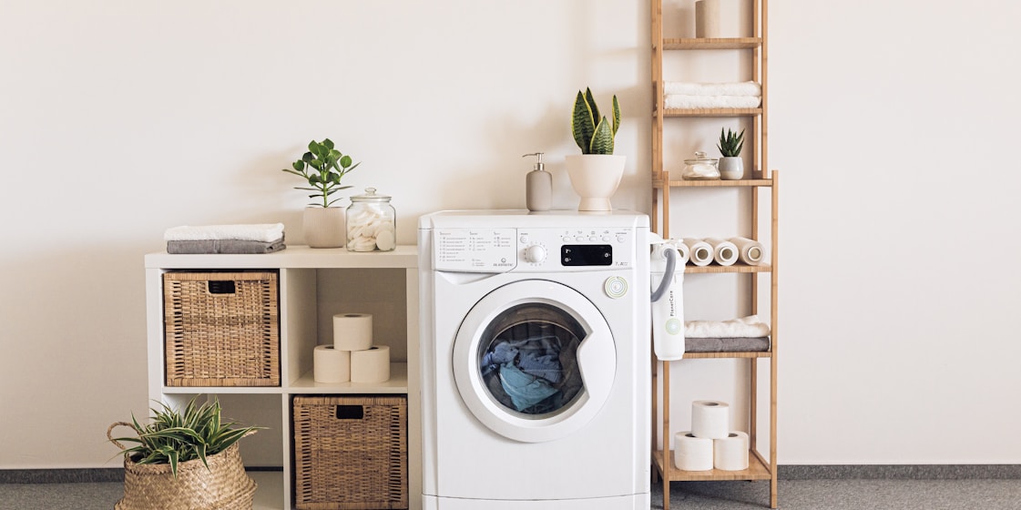 a washer and dryer in a room