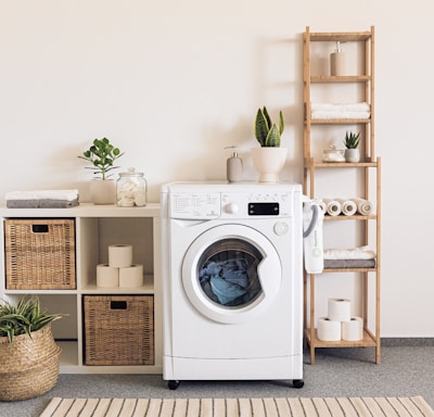 a washer and dryer in a room