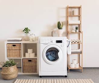 a washer and dryer in a room